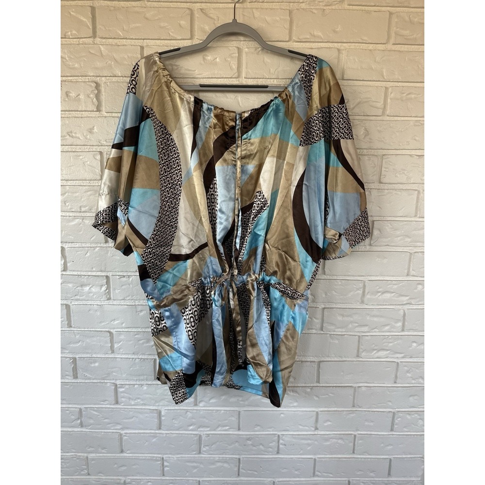 Vintage 90s Capacity Unlimited Abstract Satin Blouse Plus Size 2X Office Siren